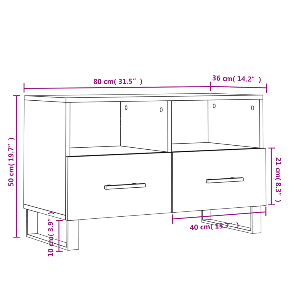 vidaXL TV-Schrank Hochglanz-Weiß 80x36x50 cm Holzwerkstoff