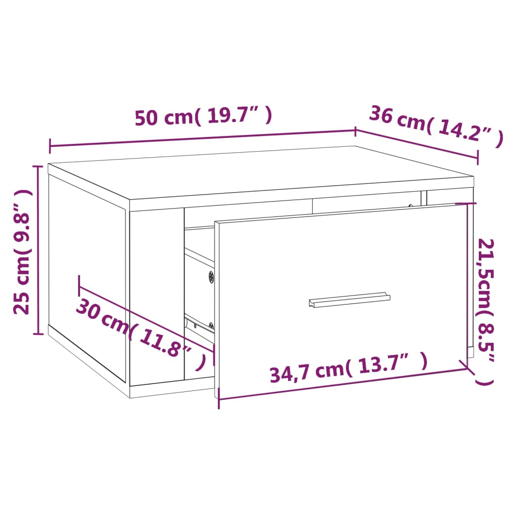 vidaXL Wand-Nachttisch Schwarz 50x36x25 cm