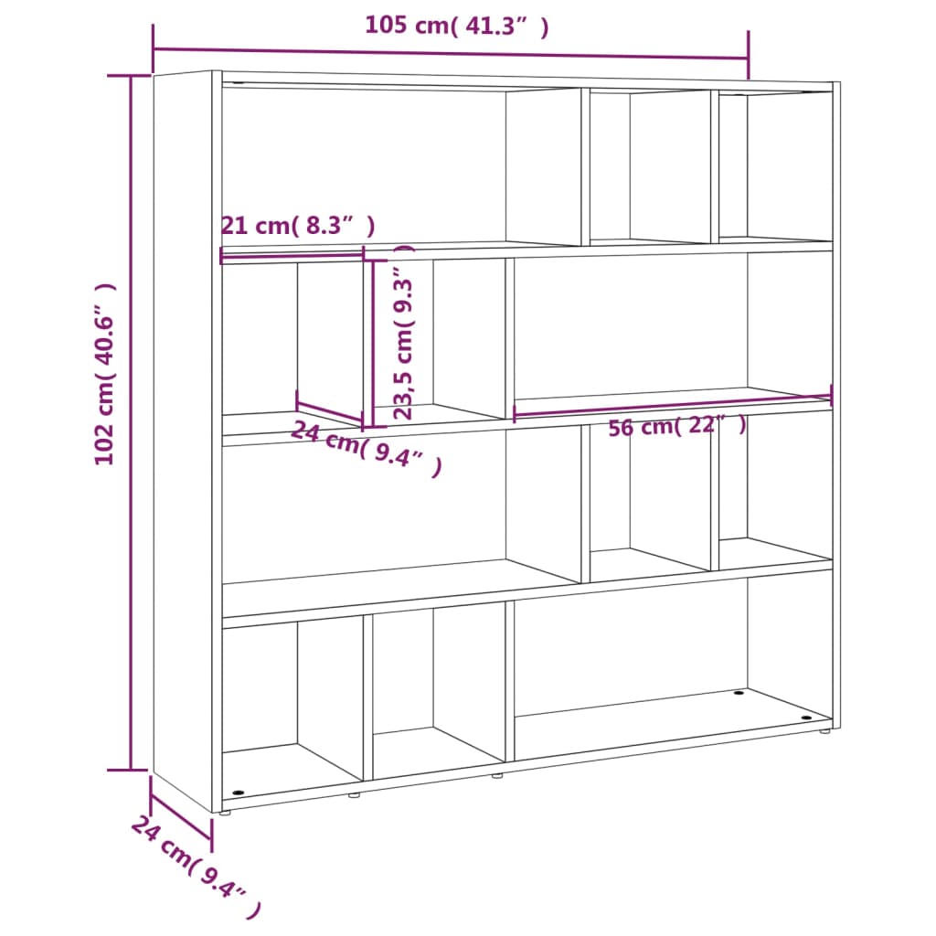 vidaXL Bücherregal/Raumteiler Grau Sonoma 105x24x102 cm