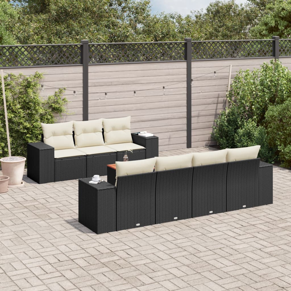 vidaXL 8-tlg. Garten-Sofagarnitur mit Kissen Schwarz Poly Rattan