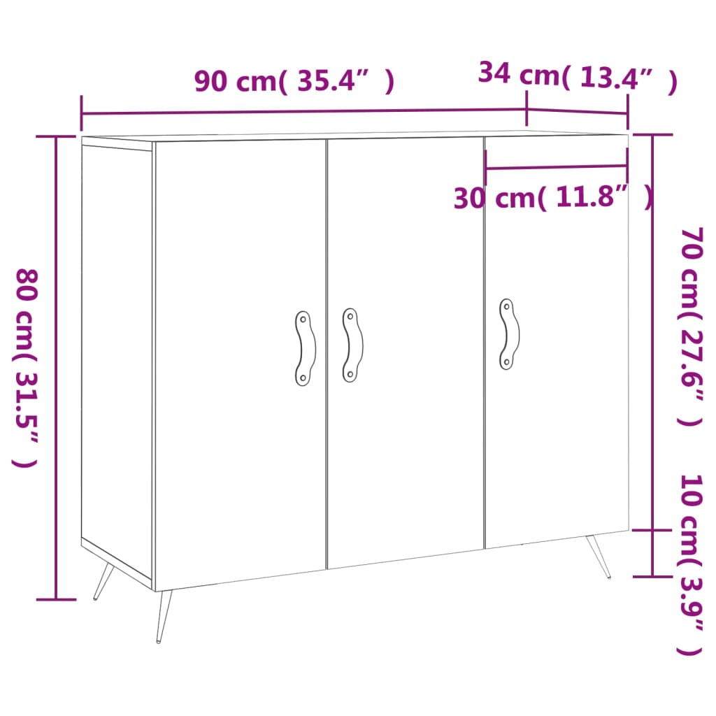 vidaXL Sideboard Weiß 90x34x80 cm Holzwerkstoff