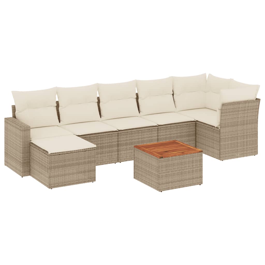 vidaXL 8-tlg. Garten-Sofagarnitur mit Kissen Beige Poly Rattan