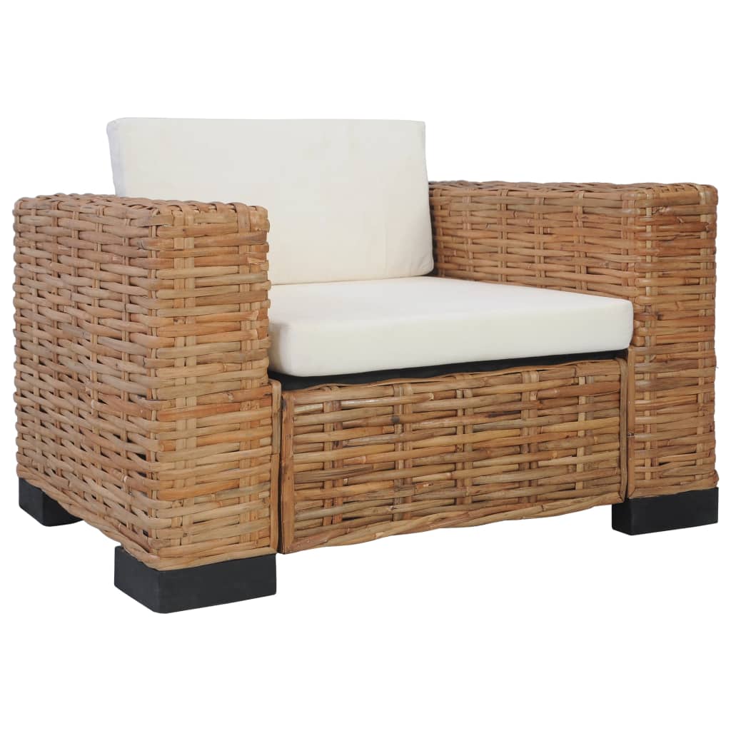 vidaXL Sessel mit Kissen Natürliches Rattan