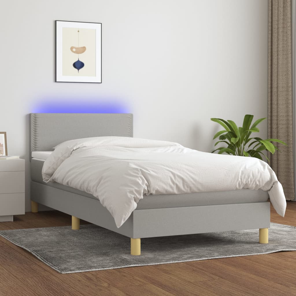 vidaXL Boxspringbett mit Matratze & LED Hellgrau 90x190 cm Stoff