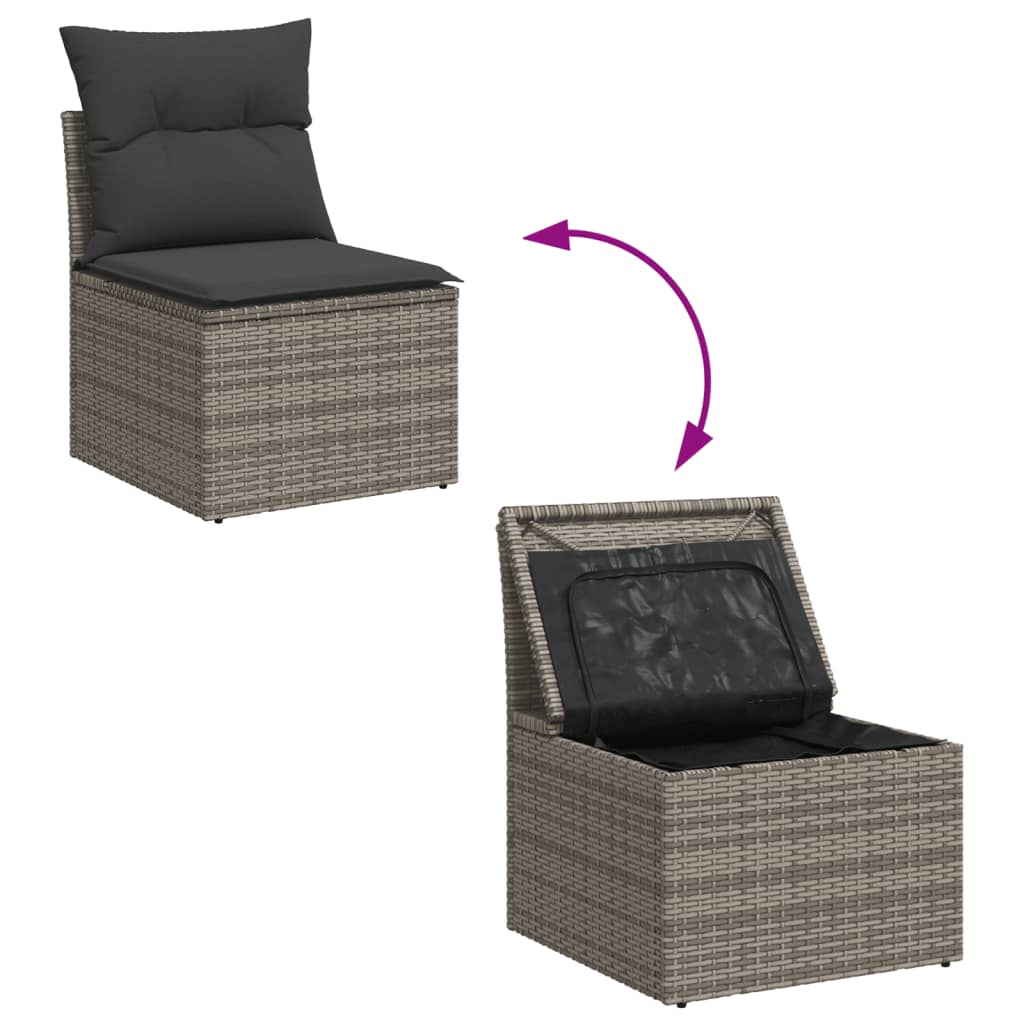 vidaXL 12-tlg. Garten-Sofagarnitur mit Kissen Grau Poly Rattan