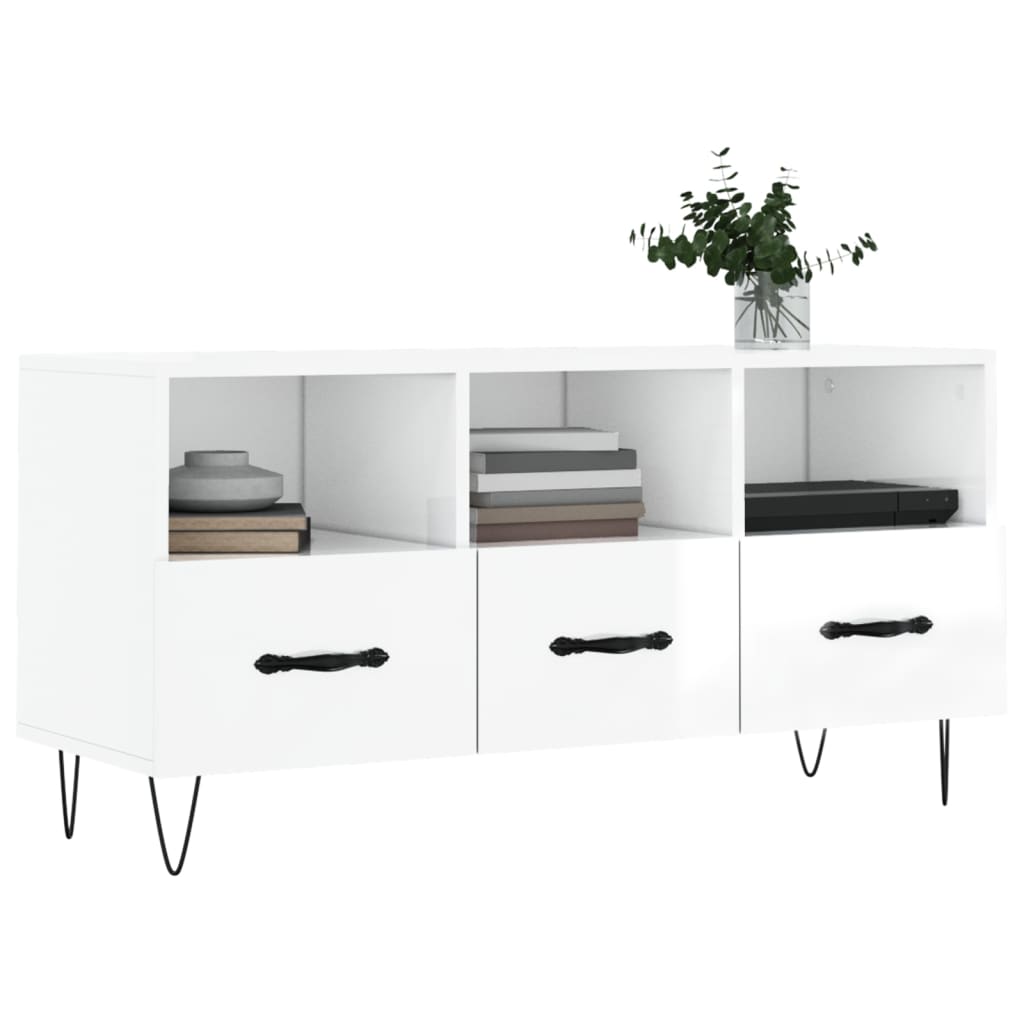 vidaXL TV-Schrank Hochglanz-Weiß 102x36x50 cm Holzwerkstoff