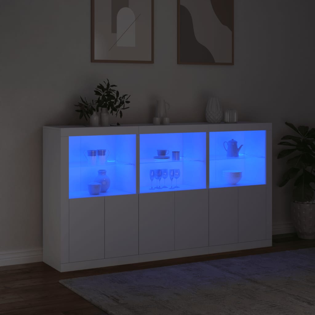 vidaXL Sideboard mit LED-Leuchten Weiß 181,5x37x100 cm