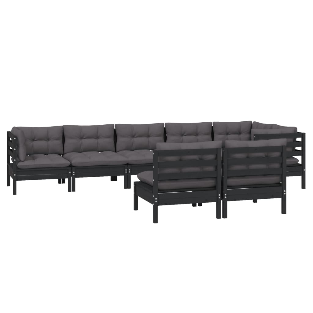 vidaXL 8-tlg. Garten-Lounge-Set mit Kissen Schwarz Massivholz Kiefer