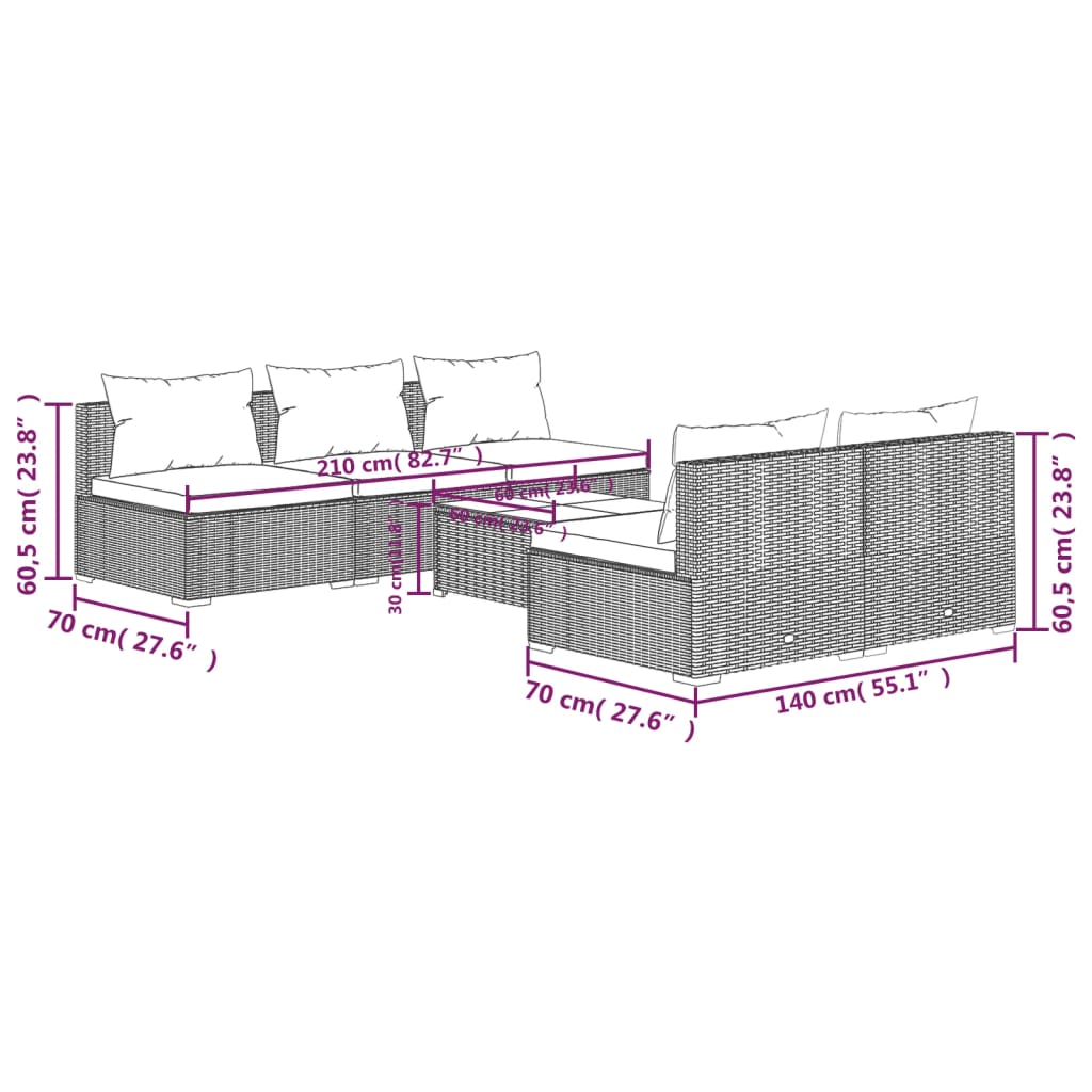 vidaXL 6-tlg. Garten-Lounge-Set mit Kissen Poly Rattan Grau