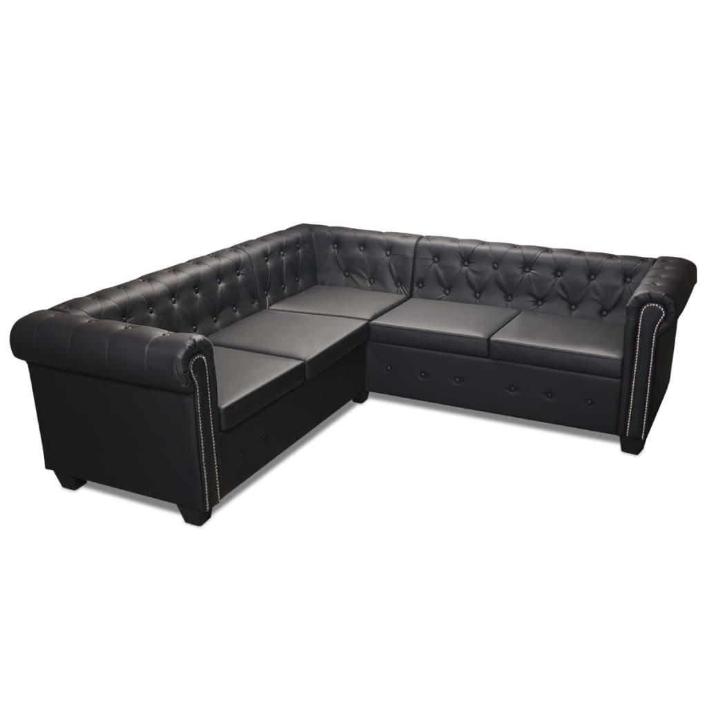 vidaXL Chesterfield-Ecksofa 5-Sitzer Kunstleder Schwarz