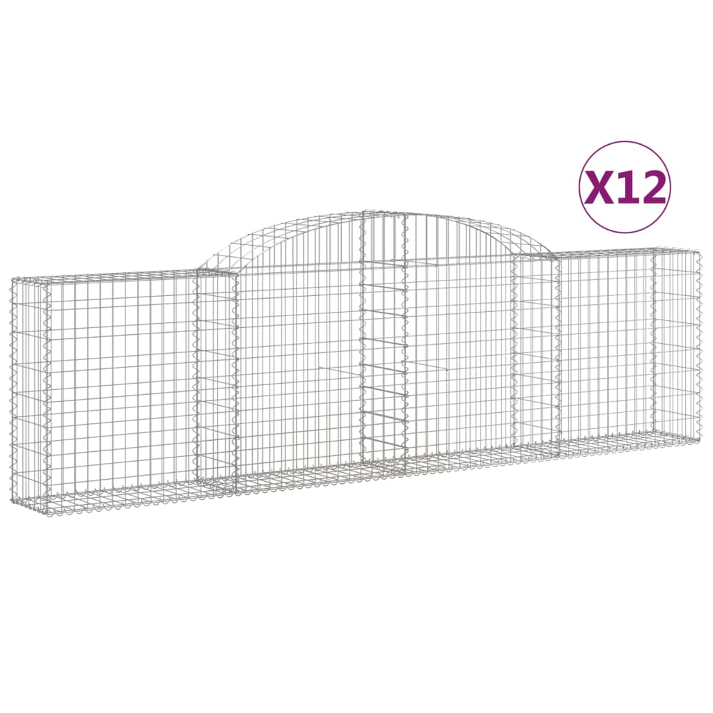 vidaXL Gabionen mit Hochbogen 12 Stk. 300x30x80/100cm Verzinktes Eisen