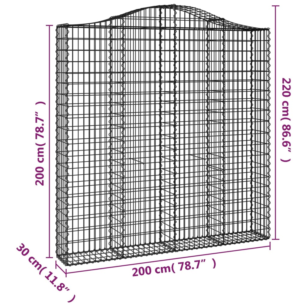 vidaXL Gabionen mit Hochbogen 3 Stk. 200x30x200/220cm Verzinktes Eisen