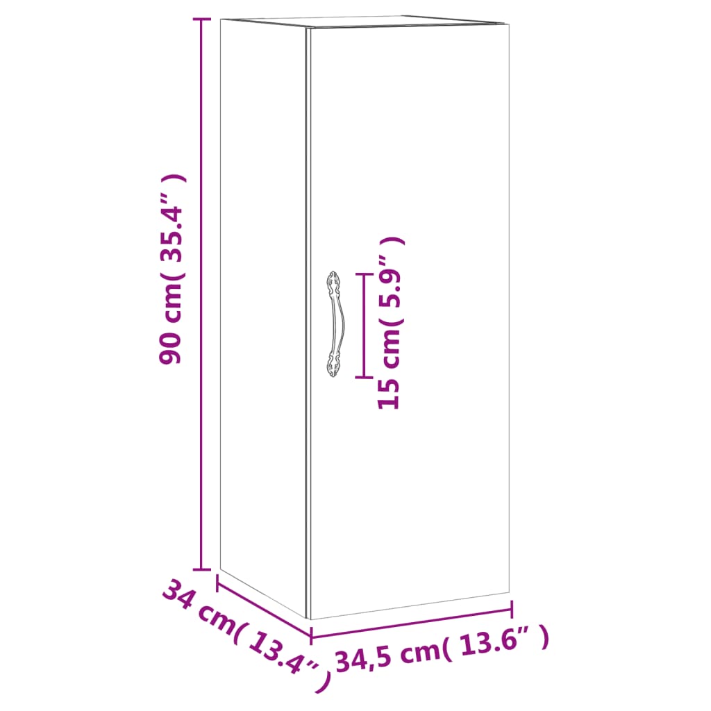 vidaXL Wandschrank Weiß 34,5x34x90 cm Holzwerkstoff