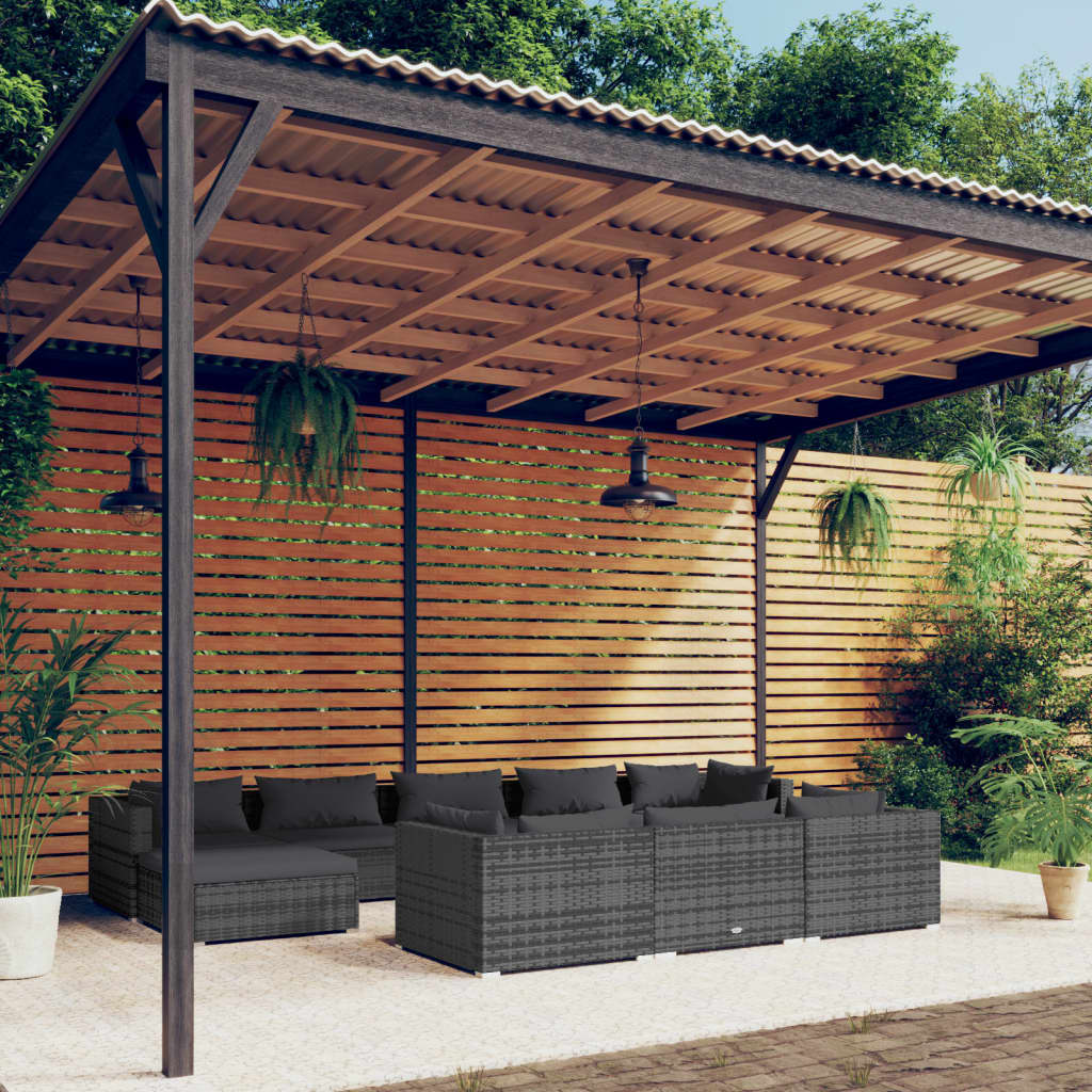 vidaXL 10-tlg. Garten-Lounge-Set mit Kissen Grau Poly Rattan