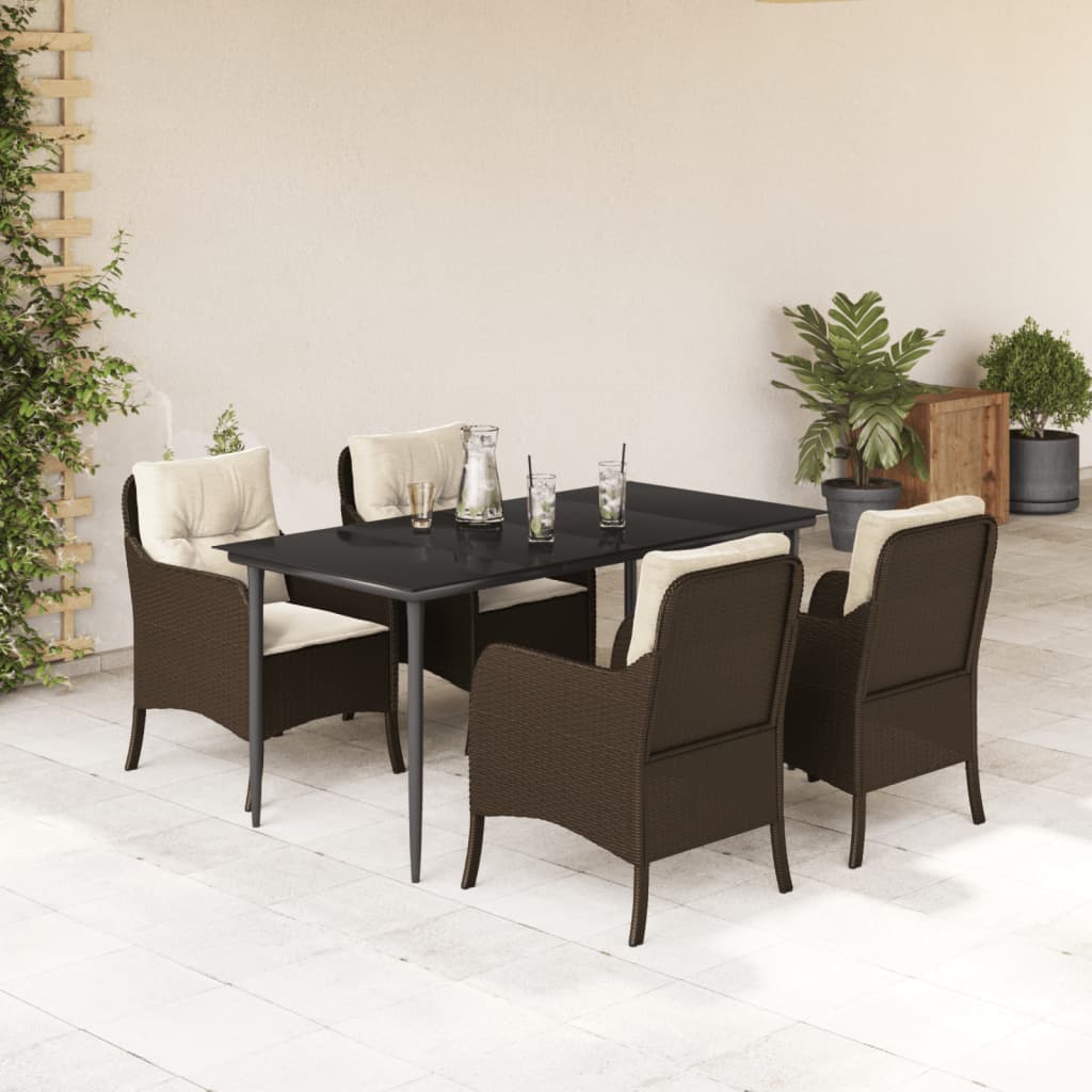 vidaXL 5-tlg. Garten-Essgruppe mit Kissen Braun Poly Rattan