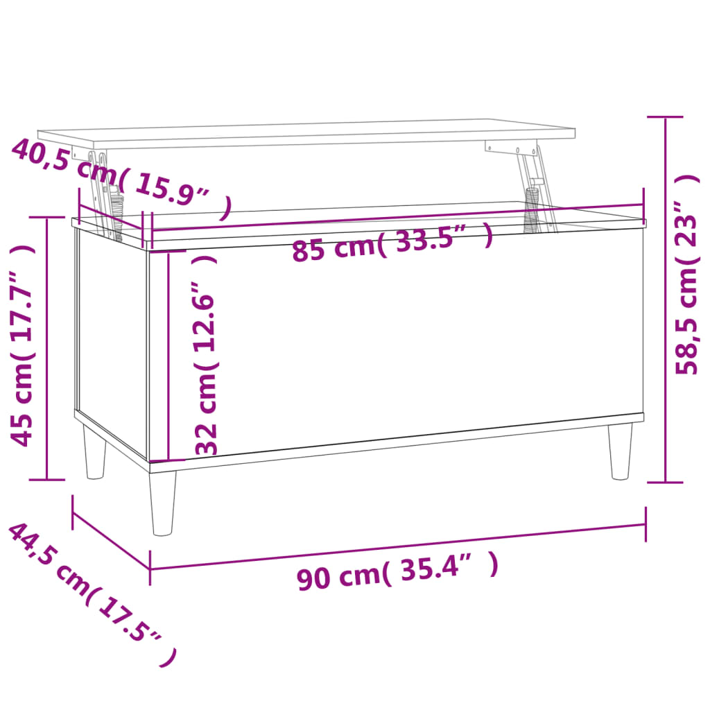 vidaXL Couchtisch Räuchereiche 90x44,5x45 cm Holzwerkstoff