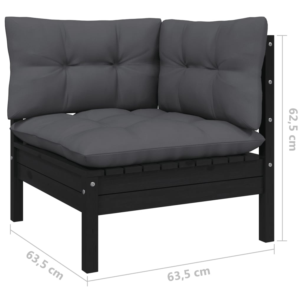 vidaXL 13-tlg. Garten-Lounge-Set mit Kissen Schwarz Kiefer Massivholz