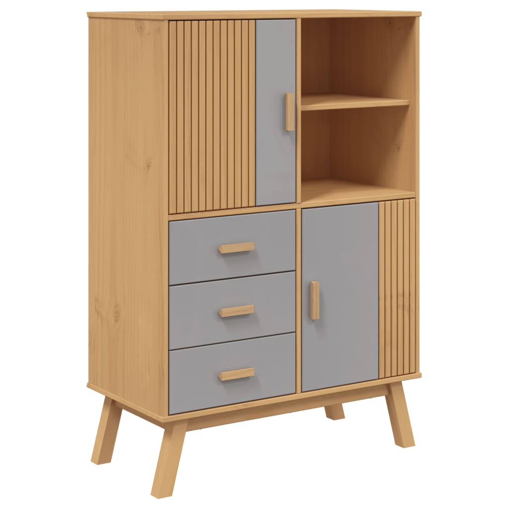 vidaXL Highboard OLDEN Grau und Braun 85x43x125 cm Massivholz Kiefer