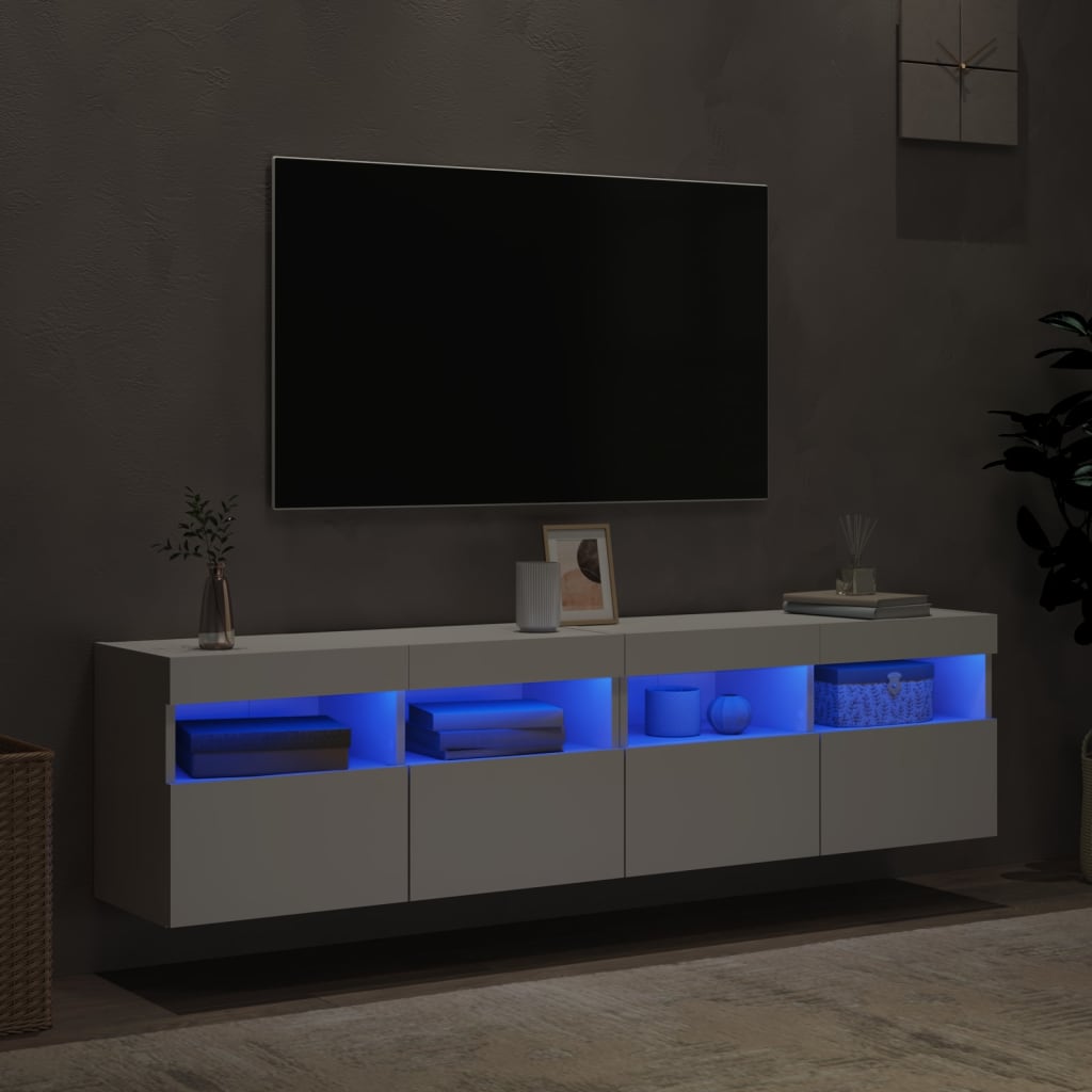 vidaXL TV-Wandschränke mit LED-Leuchten 2 Stk. Weiß 80x30x40 cm