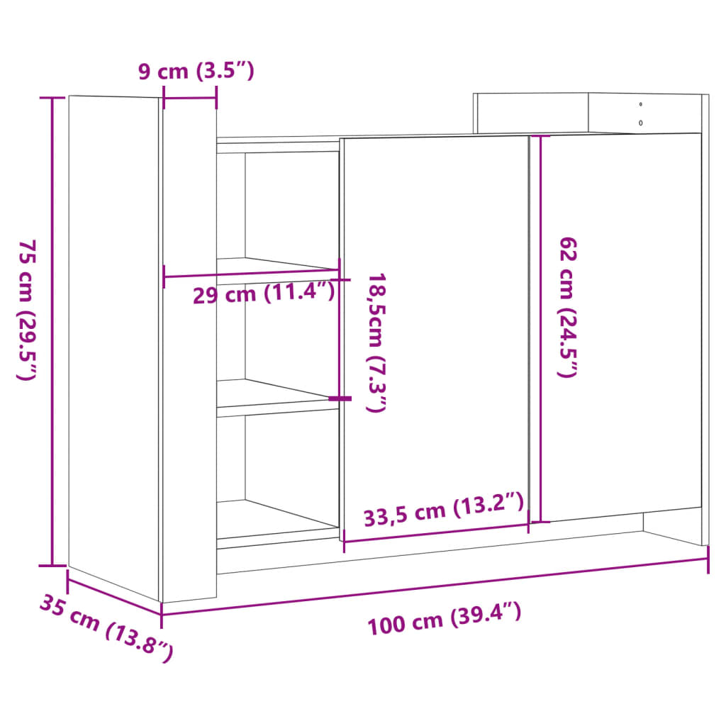 vidaXL Sideboard Grau Sonoma 100x35x75 cm Holzwerkstoff