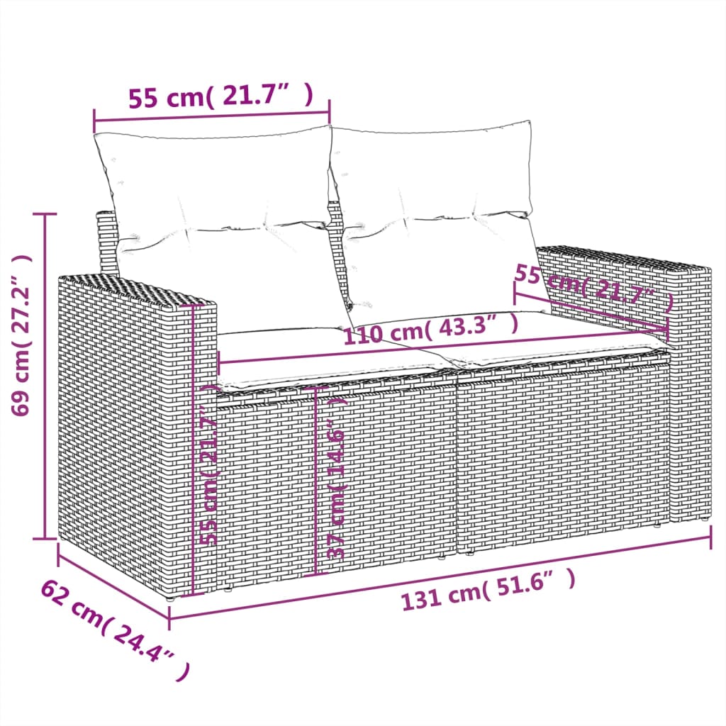 vidaXL 10-tlg. Garten-Sofagarnitur mit Kissen Grau Poly Rattan