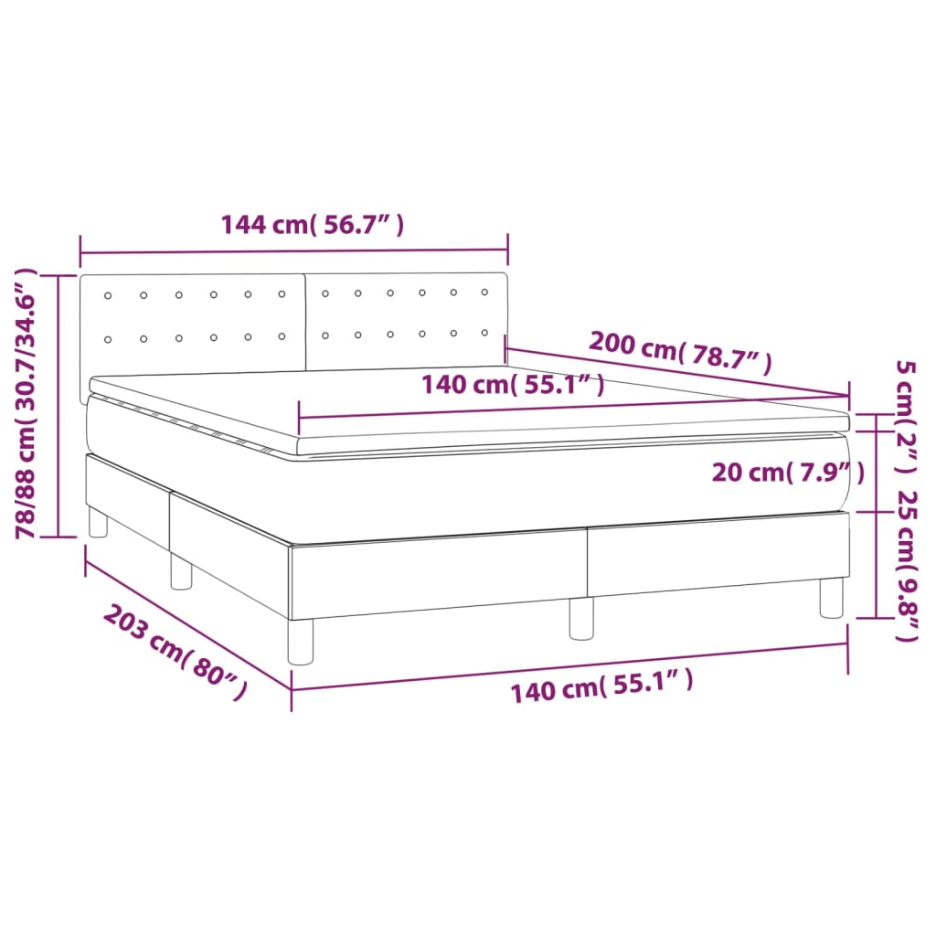 vidaXL Boxspringbett mit Matratze Blau 140x200 cm Stoff