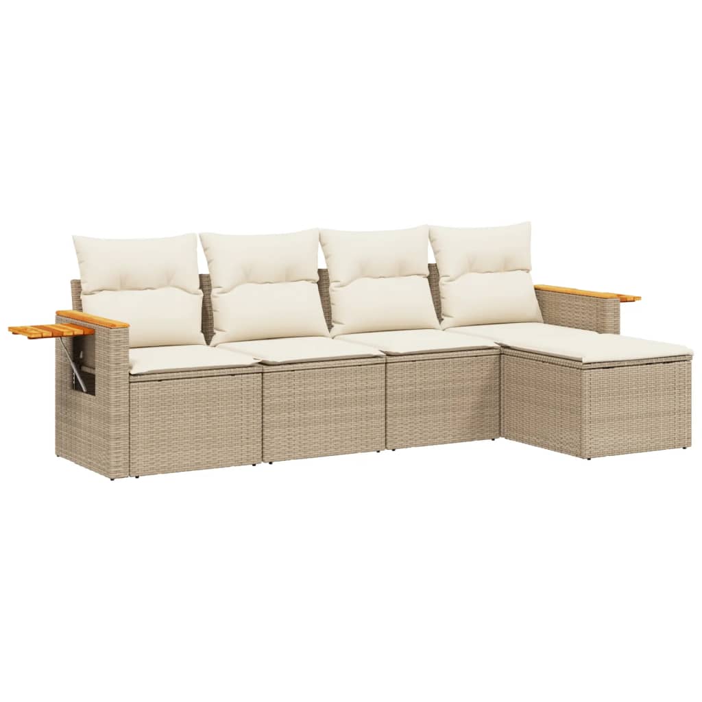 vidaXL 5-tlg. Garten-Sofagarnitur mit Kissen Beige Poly Rattan