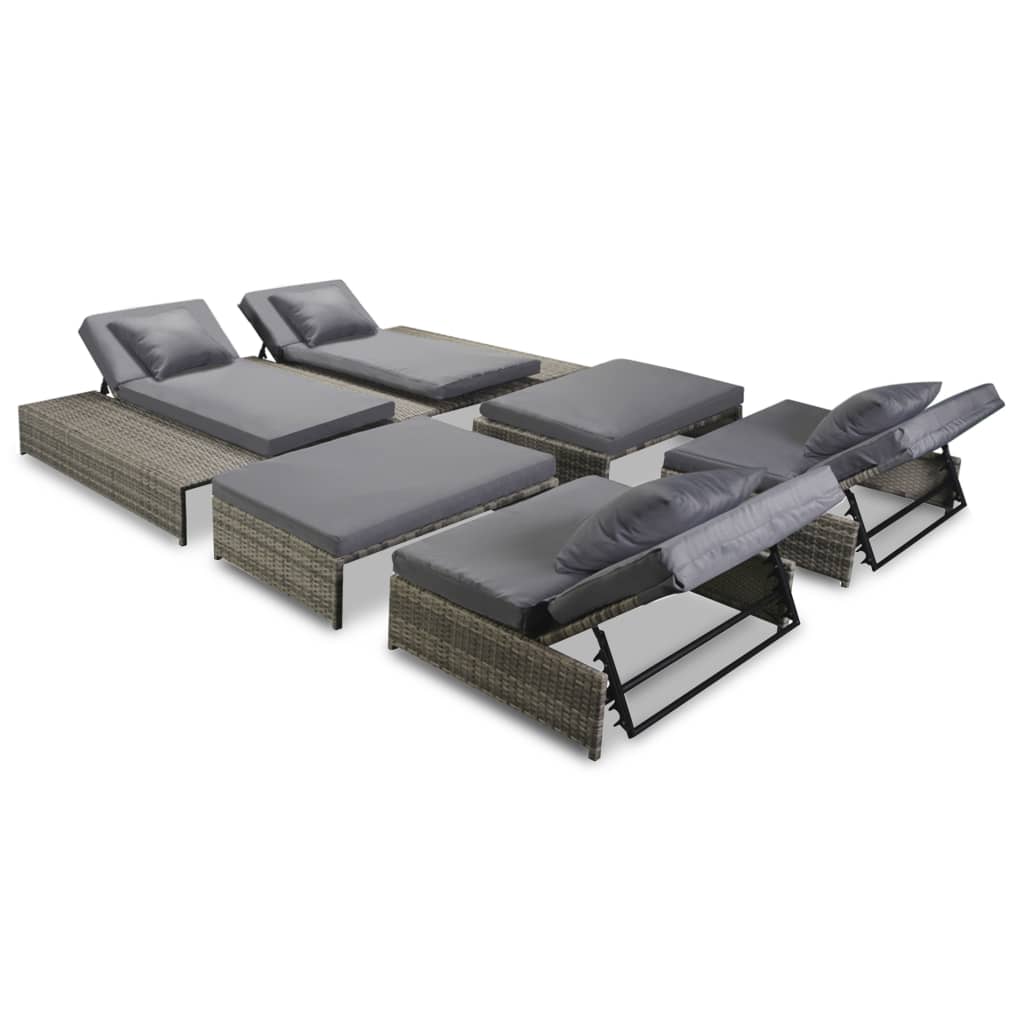 vidaXL 5-tlg. Garten-Lounge-Set mit Auflagen Poly Rattan Grau