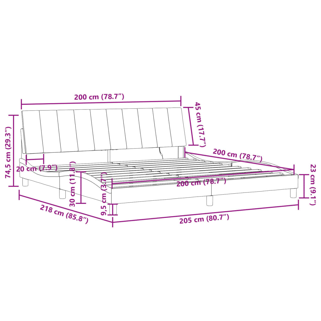 vidaXL Bettgestell mit LED Schwarz 200x200 cm Samt