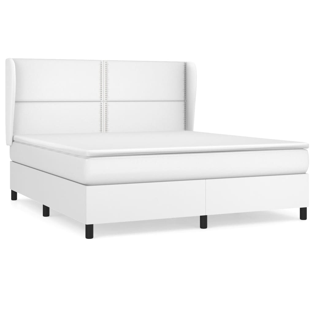 vidaXL Boxspringbett mit Matratze Weiß 160x200 cm Kunstleder