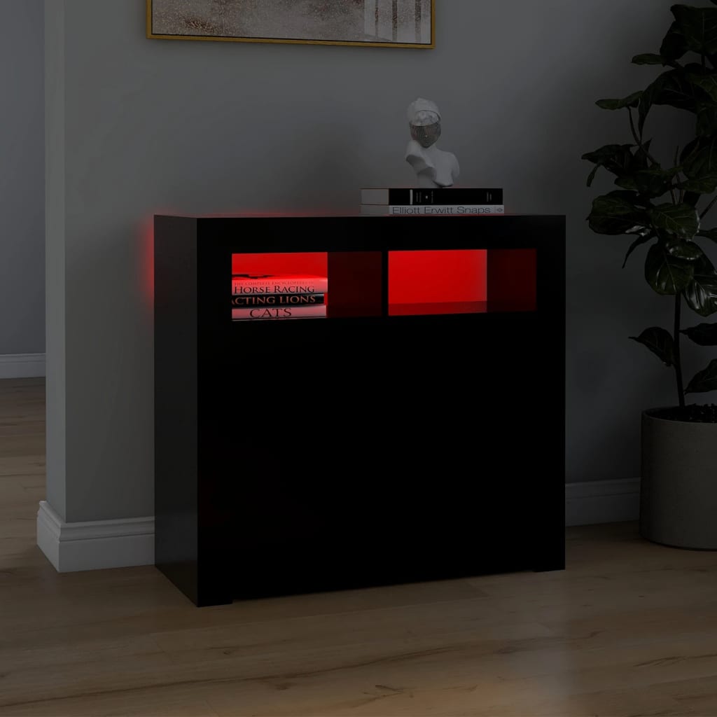 vidaXL Sideboard mit LED-Leuchten Schwarz 80x35x75 cm