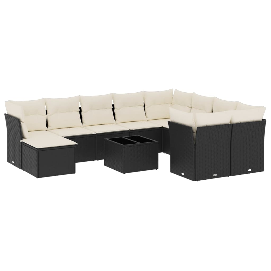 vidaXL 11-tlg. Garten-Sofagarnitur mit Kissen Schwarz Poly Rattan