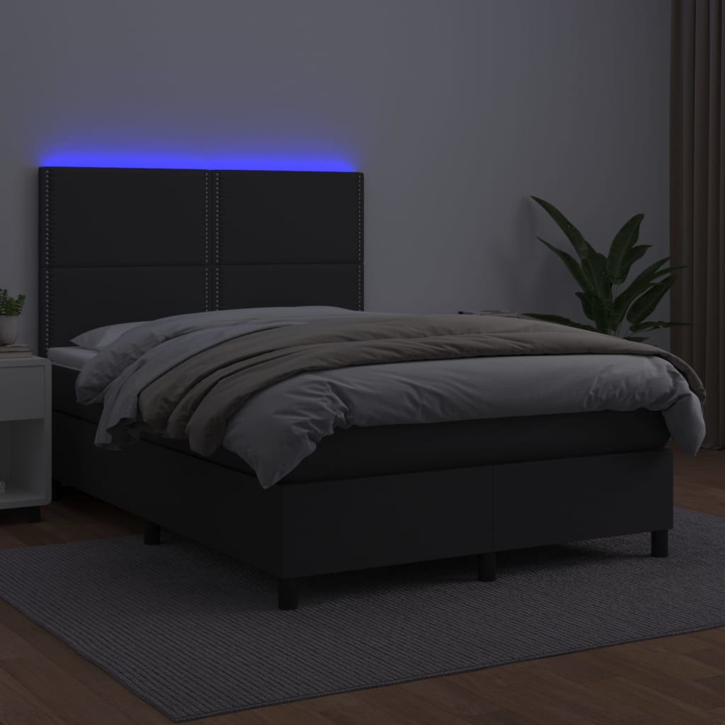 vidaXL Boxspringbett mit Matratze & LED Schwarz 140x190 cm Kunstleder