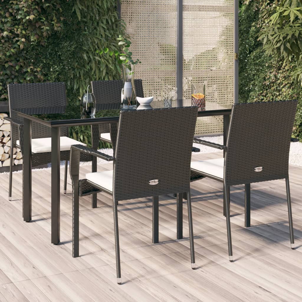 vidaXL 5-tlg. Garten-Essgruppe mit Kissen Schwarz Poly Rattan