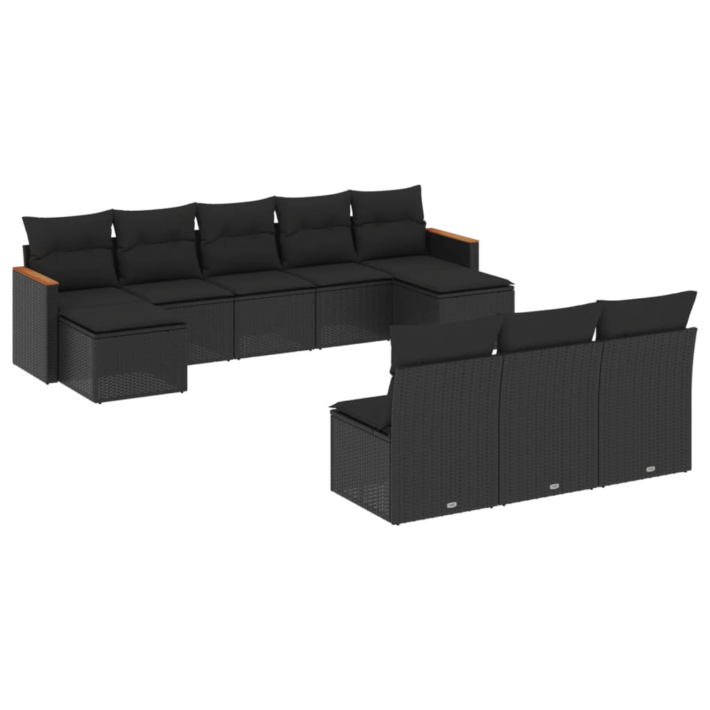 vidaXL 10-tlg. Garten-Sofagarnitur mit Kissen Schwarz Poly Rattan