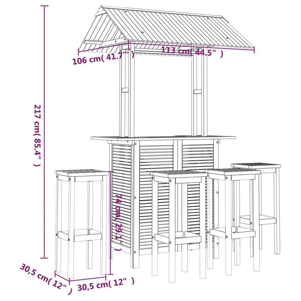 vidaXL 5-tlg. Gartenbar-Set Massivholz Akazie