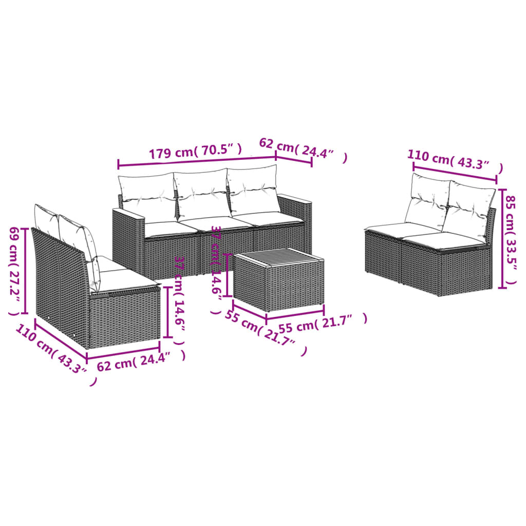 vidaXL 8-tlg. Garten-Sofagarnitur mit Kissen Beige Poly Rattan