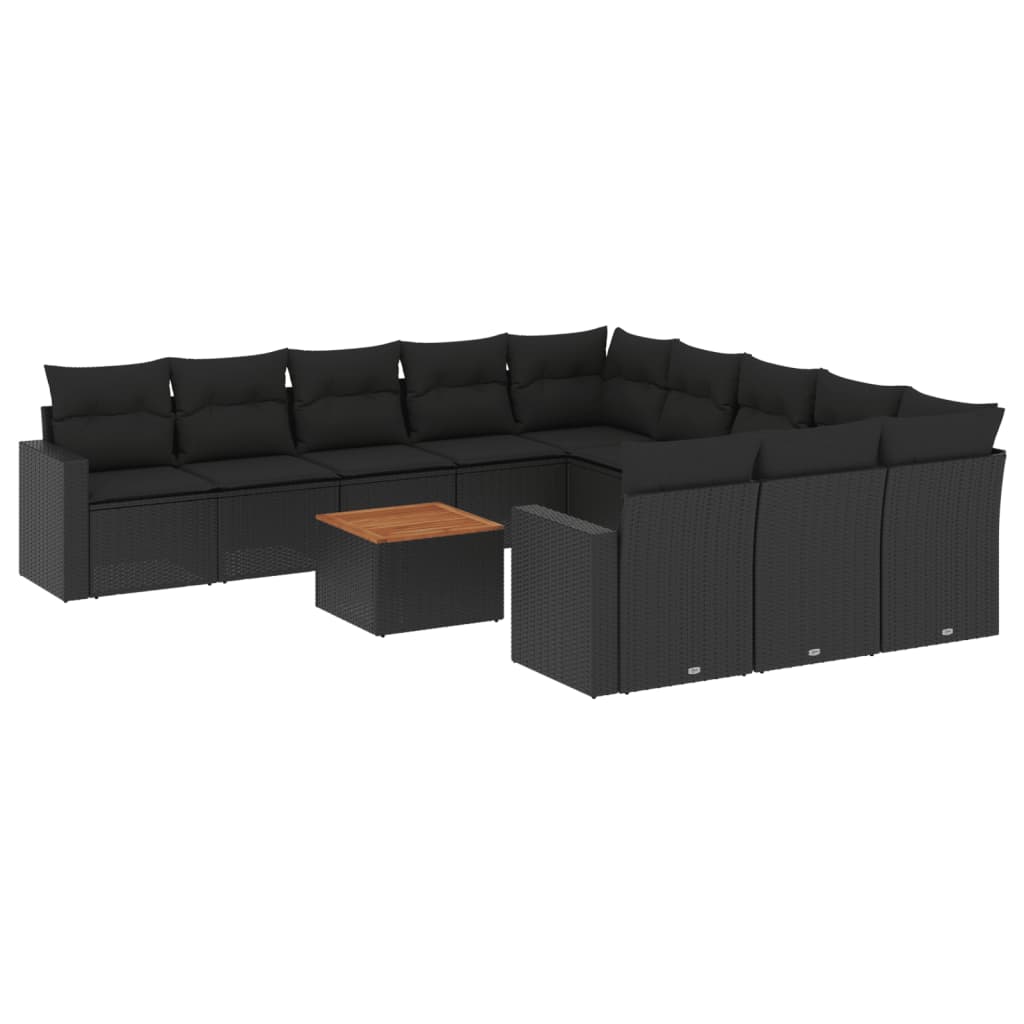 vidaXL 12-tlg. Garten-Sofagarnitur mit Kissen Schwarz Poly Rattan