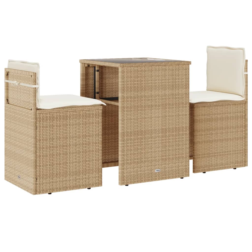 vidaXL 3-tlg. Bistro-Set mit Kissen Beige Poly Rattan