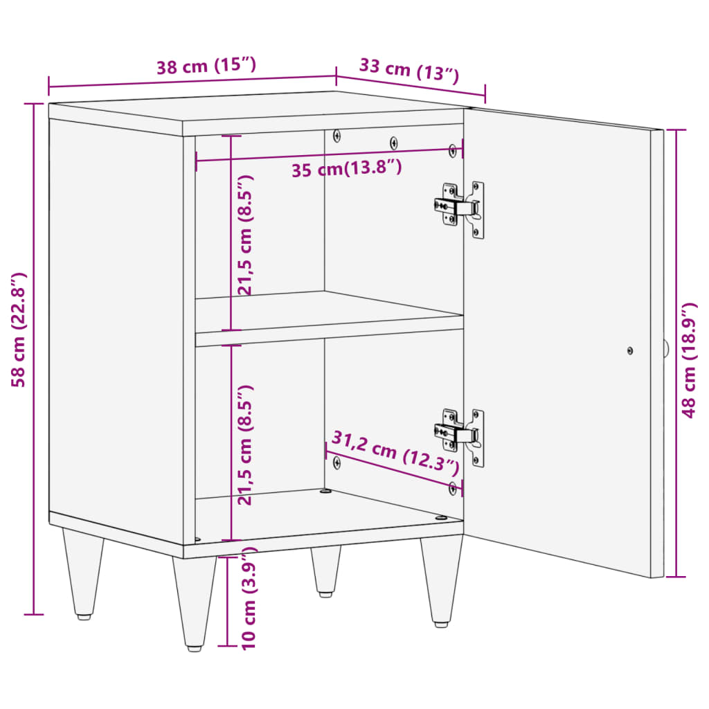 vidaXL Badschrank 38x33x58 cm Massivholz Mango