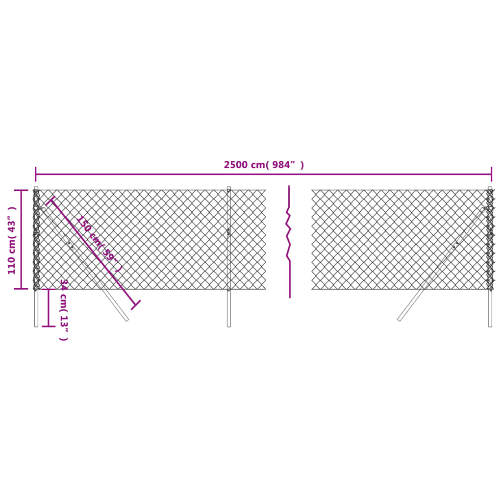 vidaXL Maschendrahtzaun Silbern 1,1x25 m