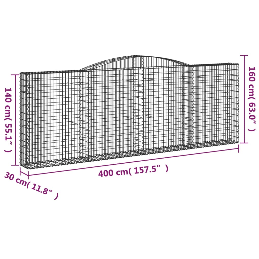 vidaXL Gabionen mit Hochbogen 6 Stk. 400x30x140/160cm Verzinktes Eisen