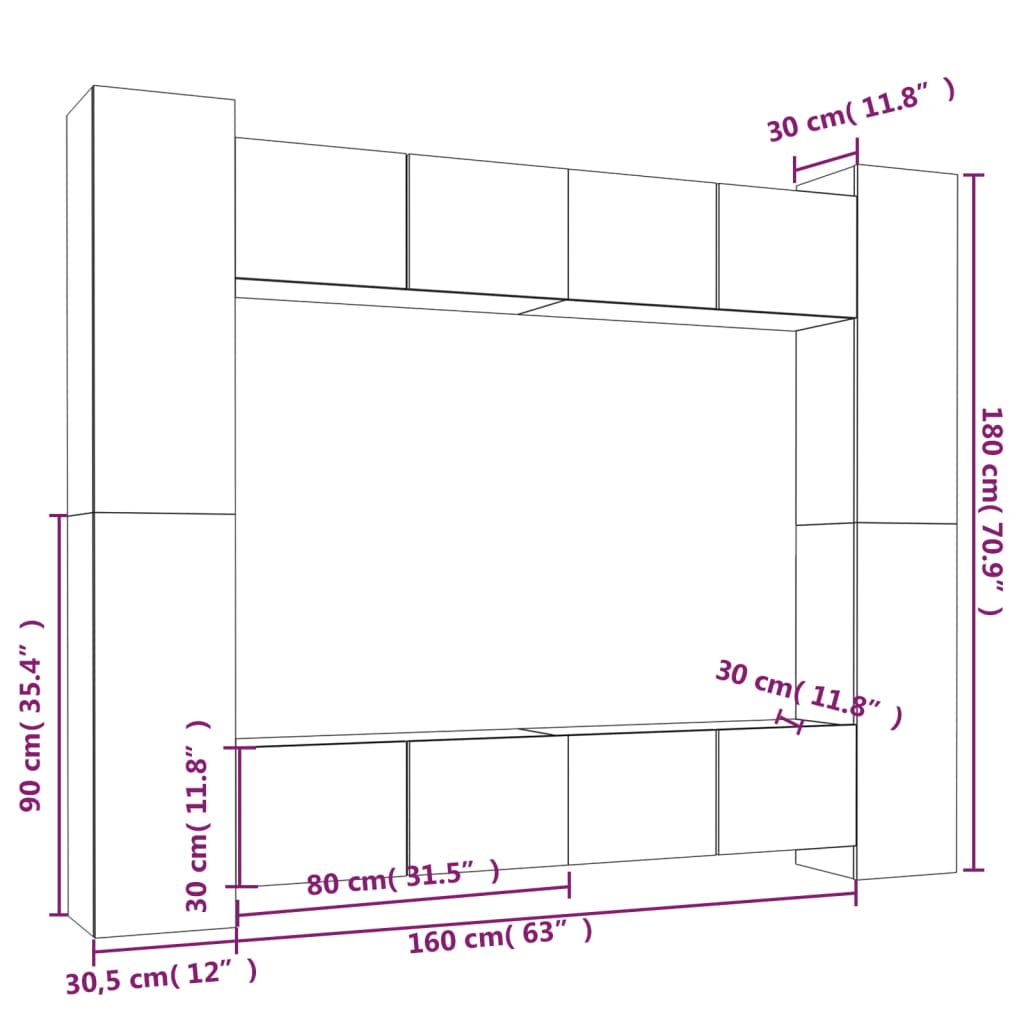 vidaXL 8-tlg. TV-Schrank-Set Braun Eichen-Optik Holzwerkstoff