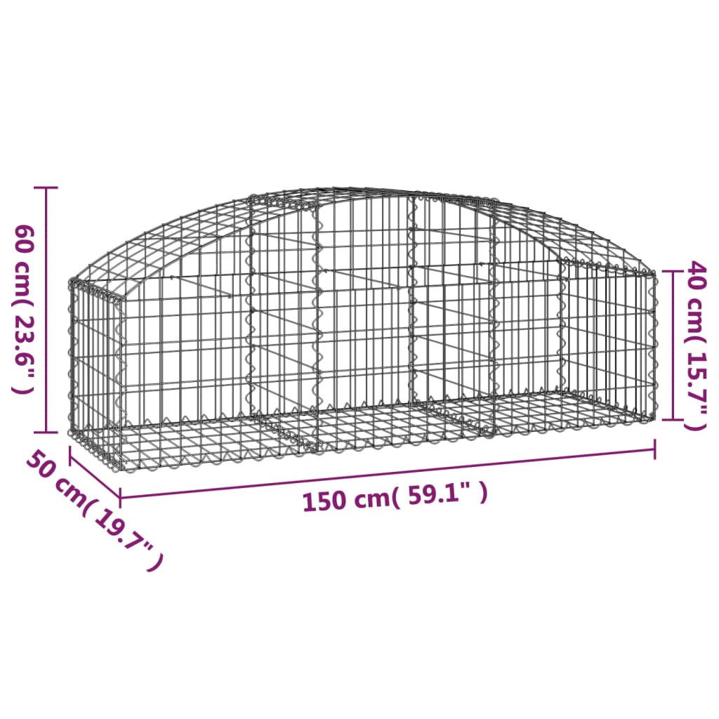 vidaXL Gabione mit Hochbogen 150x50x40/60 cm Verzinktes Eisen