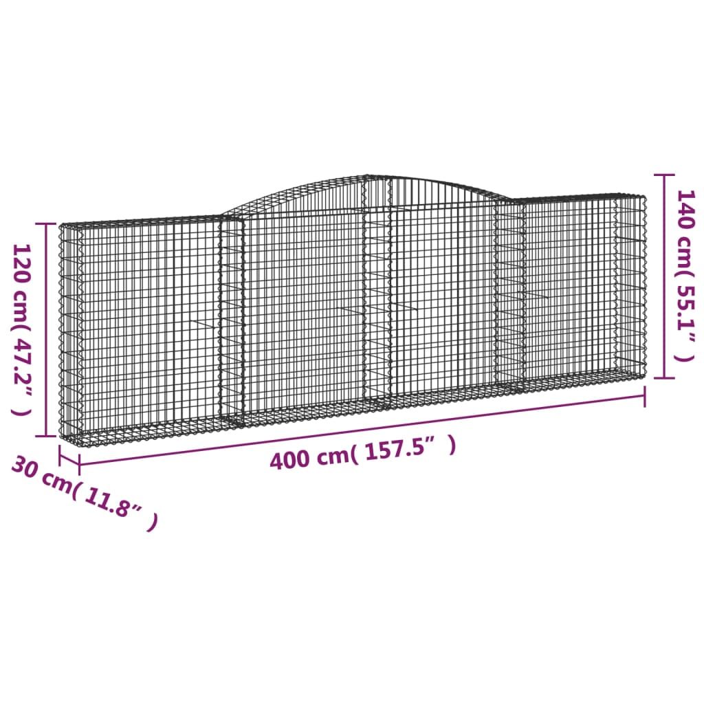 vidaXL Gabionen mit Hochbogen 5 Stk. 400x30x120/140cm Verzinktes Eisen