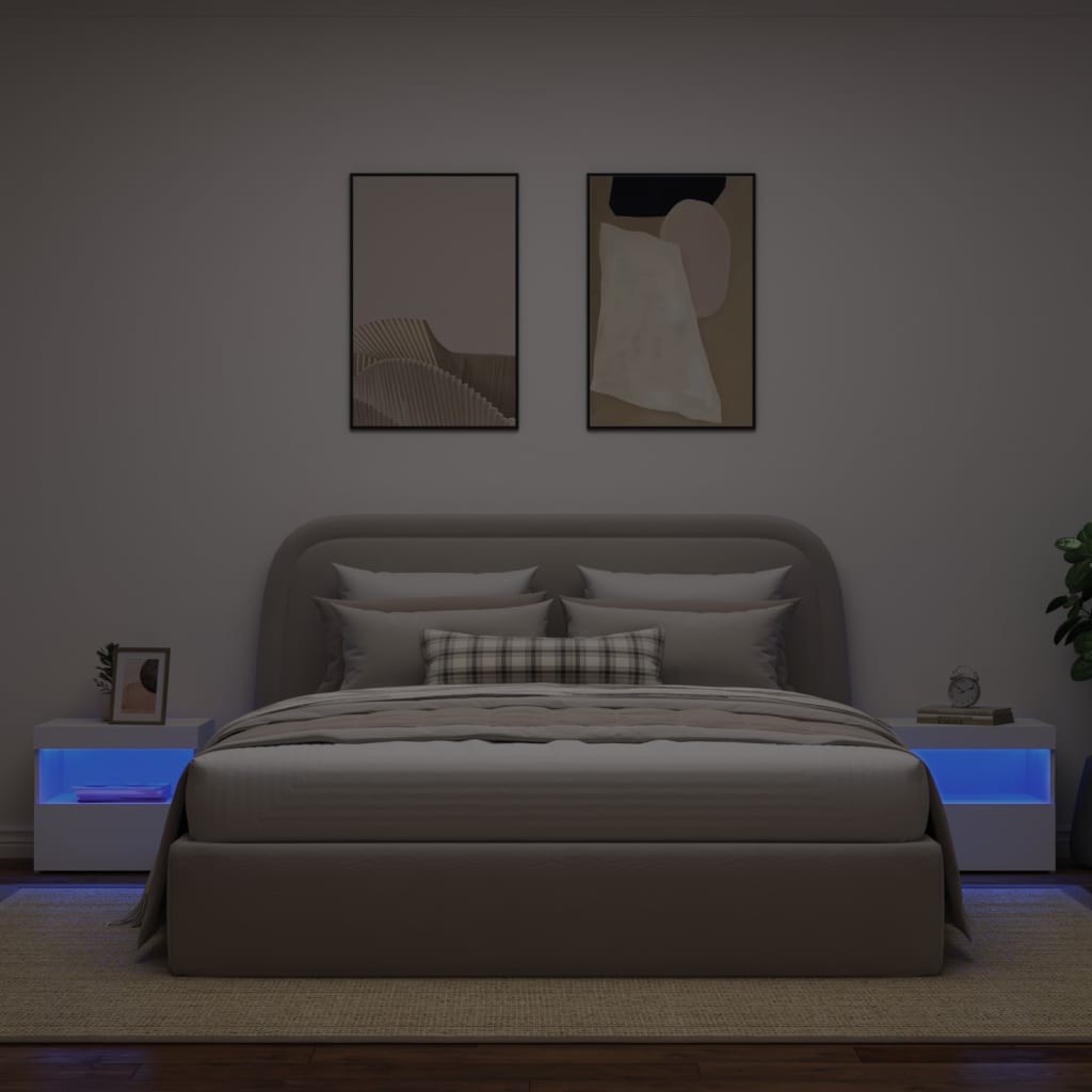 vidaXL Nachttische mit LED-Leuchten 2 Stk. Weiß 50x40x45 cm