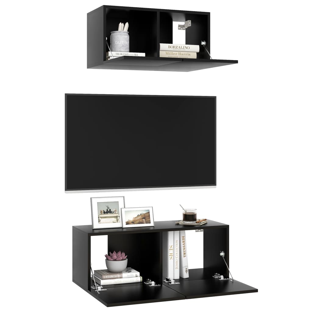 vidaXL 2-tlg. TV-Schrank-Set Schwarz Holzwerkstoff