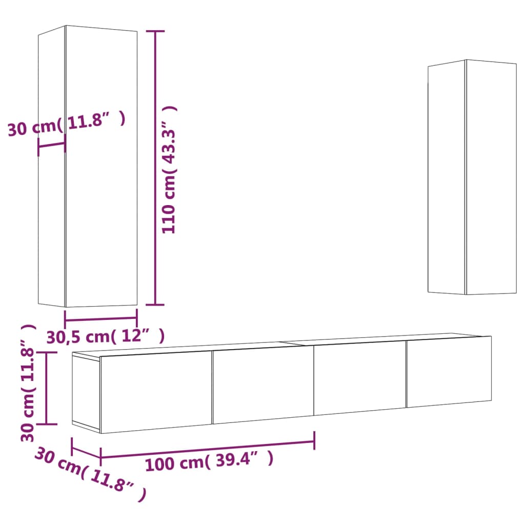 vidaXL 4-tlg. TV-Schrank-Set Grau Sonoma Holzwerkstoff