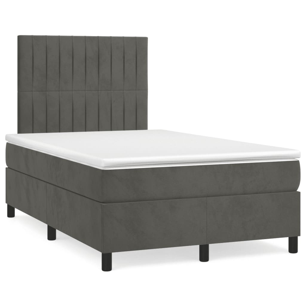 vidaXL Boxspringbett mit Matratze & LED Dunkelgrau 120x190 cm Samt