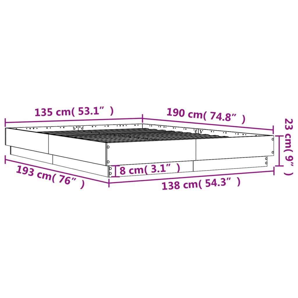 vidaXL Bettgestell Braun Eichen-Optik 135x190 cm Holzwerkstoff